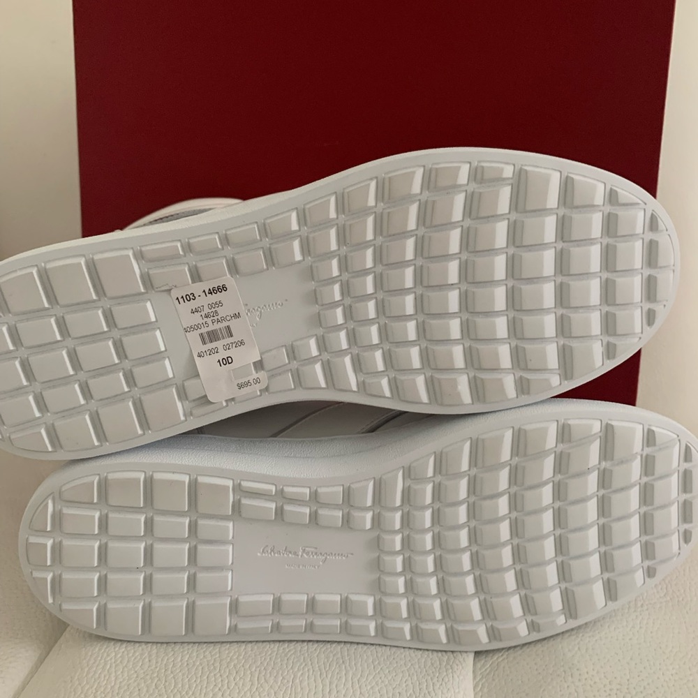 NIB Mens Salvatore Ferragamo "Noe" Leather High-Top Sneakers White/Nikel 10 - Picture 5 of 10
